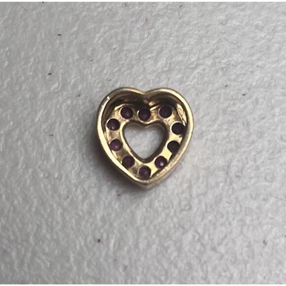 Sterling Silver 925 Heart Charm Ruby Stones Cutout Center Gold Tone Love Gift - Picture 2 of 8